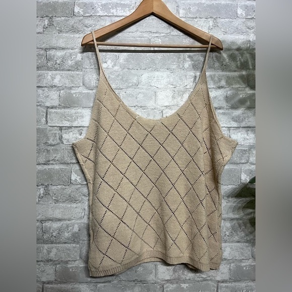 3/$30 _ NORACORA | crochet knit Y2K vintage-look tank top  cream tan beige - XXL - Picture 5 of 7